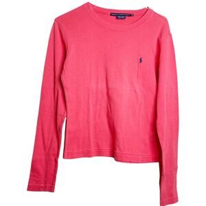 Vintage Ralph Lauren Sports Pink Long Sleeve Tee Pullover Y2K Retro Cotton Sz M
